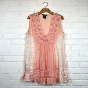 Stillwater Supply Co. Peach and White Tie Dye Sheer Sleeveless Tank Top Blouse L